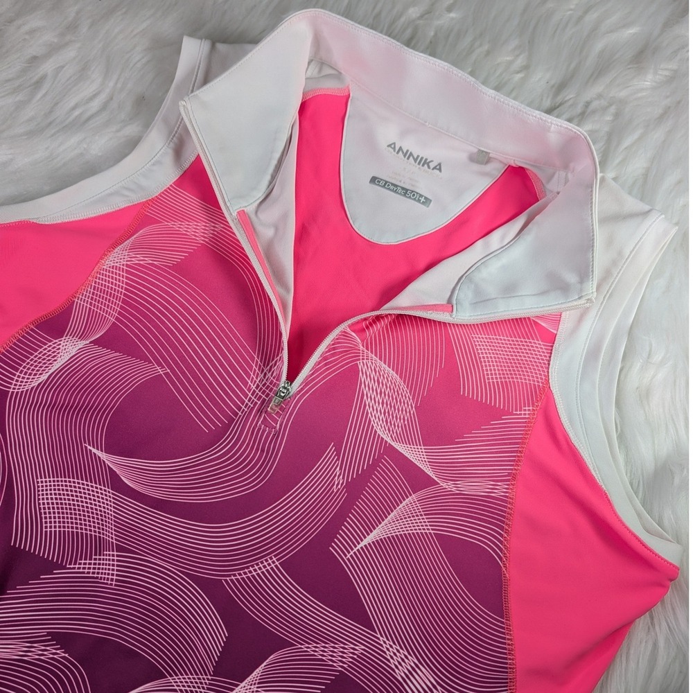 Annika Golf Polo Women Small Pink Purple Sleeveless Quarter Zip Abstract Swirl